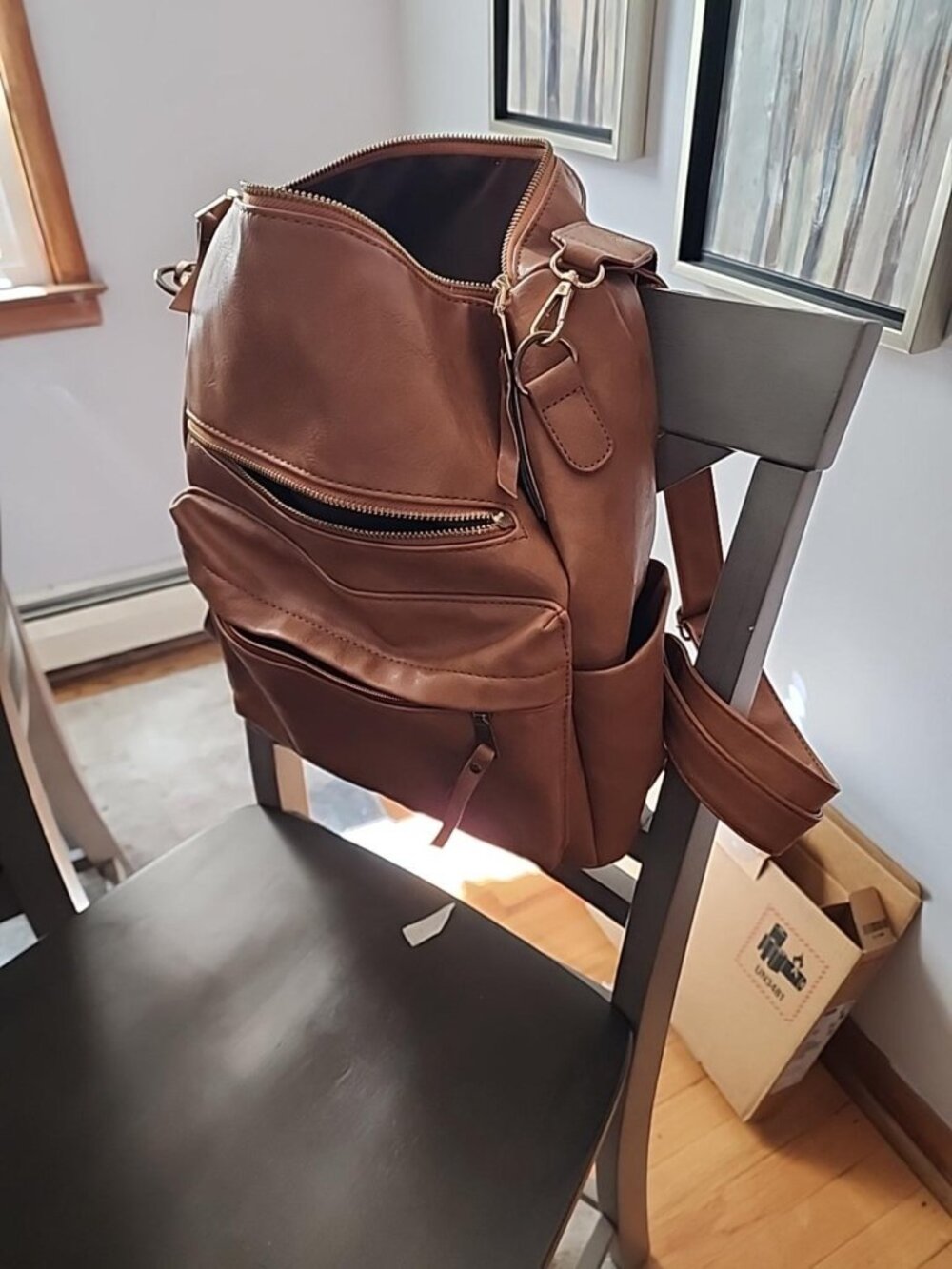 Brown Convertible Backpack Purse Boho Woven Strap FauxLeather